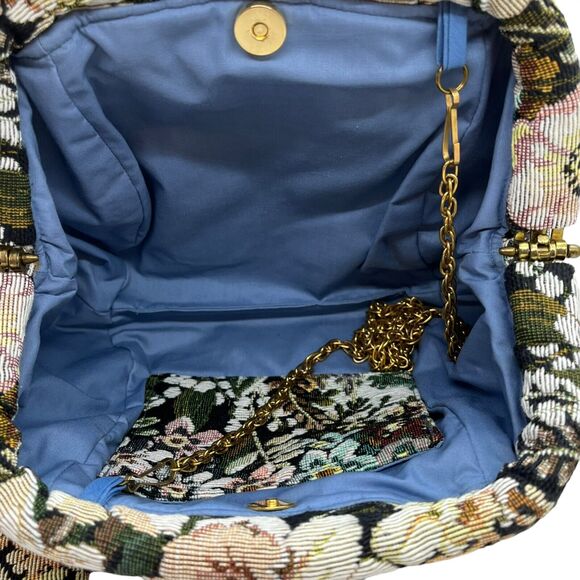 Handmade Tapestry Mini Purse Crossbody Chain Bag with Bill Card Holder Floral - Picture 6 of 14